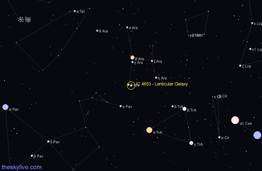 Finder chart IC 4653 - Lenticular Galaxy in Ara star