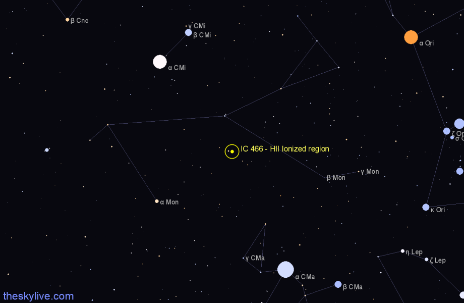 Finder chart IC 466 - HII Ionized region in Monoceros star