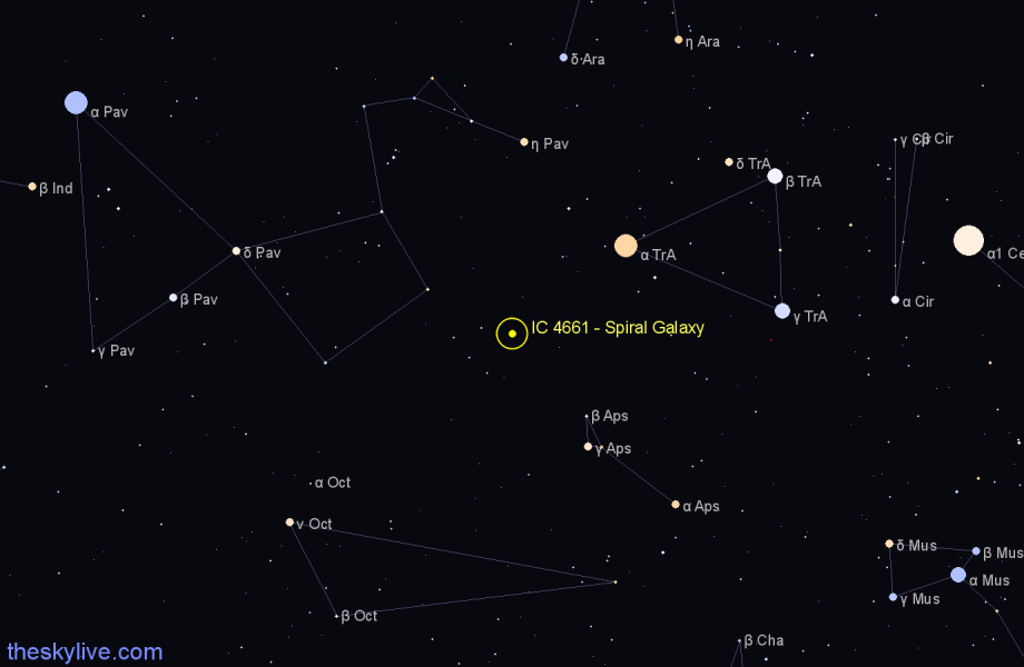Finder chart IC 4661 - Spiral Galaxy in Apus star