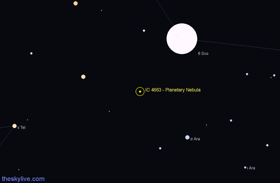 Finder chart IC 4663 - Planetary Nebula in Scorpius star