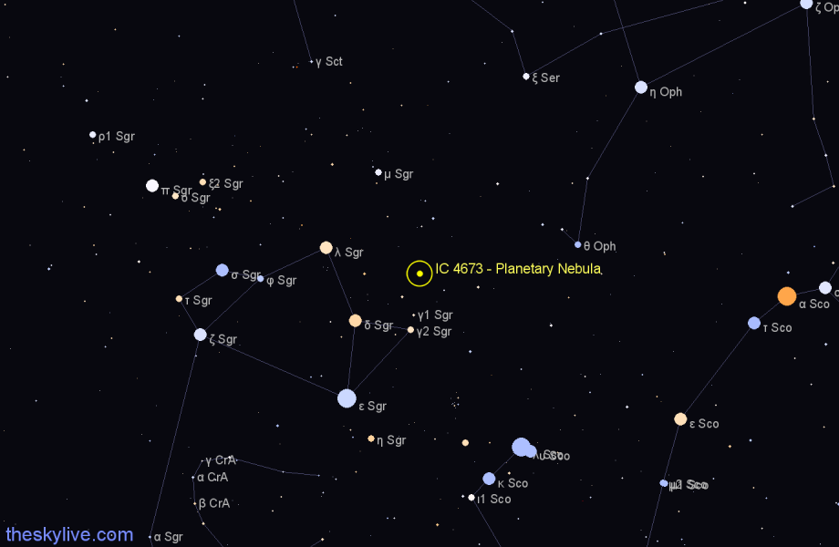 Finder chart IC 4673 - Planetary Nebula in Sagittarius star