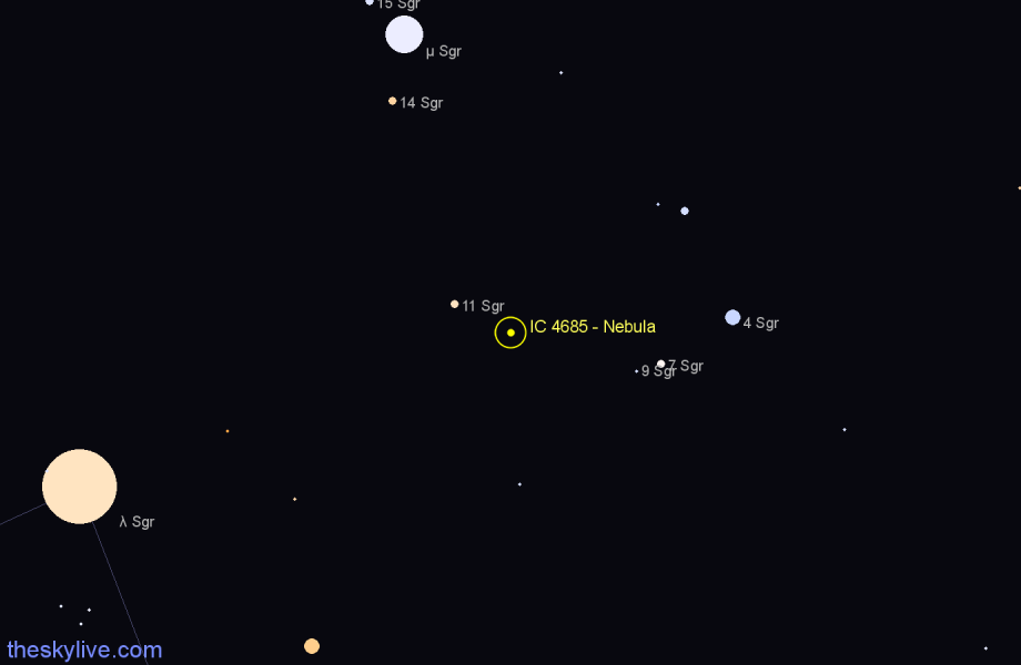 Finder chart IC 4685 - Nebula in Sagittarius star
