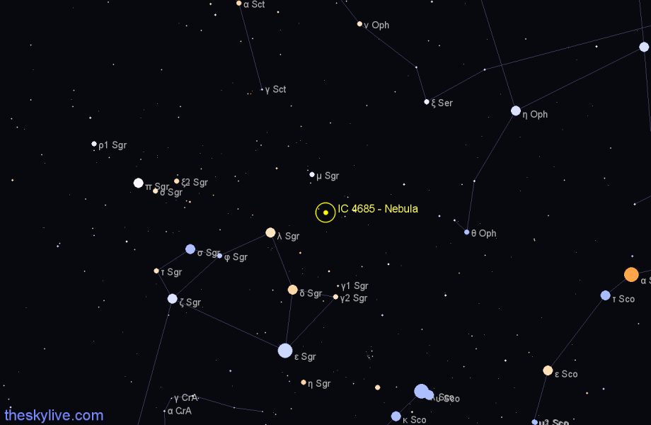 Finder chart IC 4685 - Nebula in Sagittarius star