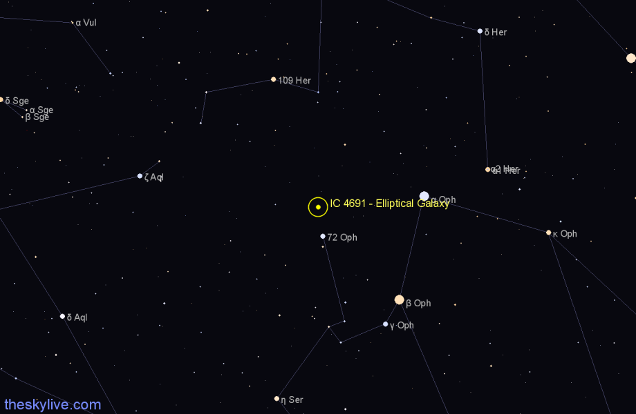 Finder chart IC 4691 - Elliptical Galaxy in Ophiuchus star