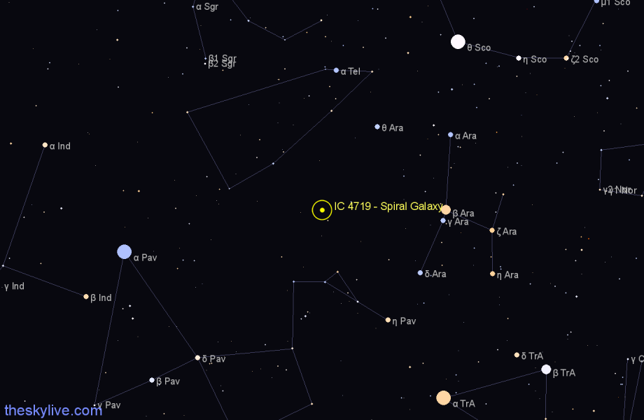 Finder chart IC 4719 - Spiral Galaxy in Telescopium star