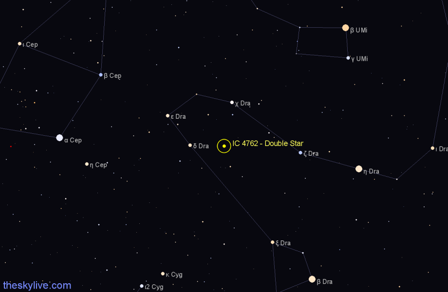 Finder chart IC 4762 - Double Star in Draco star