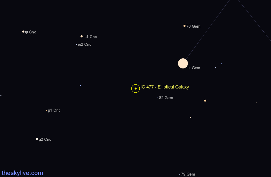Finder chart IC 477 - Elliptical Galaxy in Gemini star