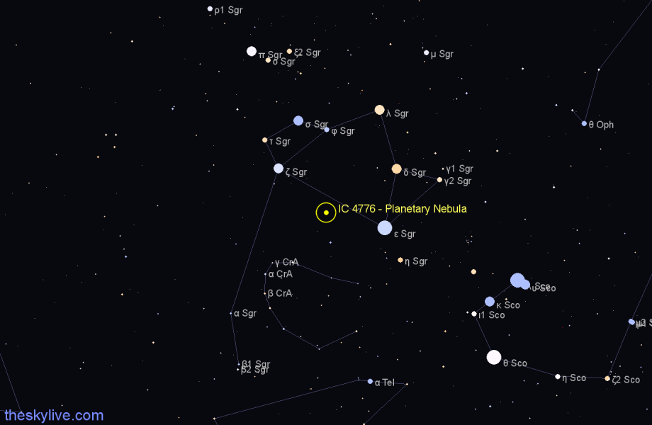 Finder chart IC 4776 - Planetary Nebula in Sagittarius star