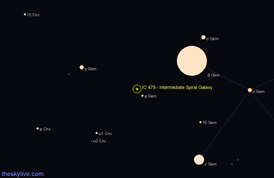 Finder chart IC 479 - Intermediate Spiral Galaxy in Gemini star