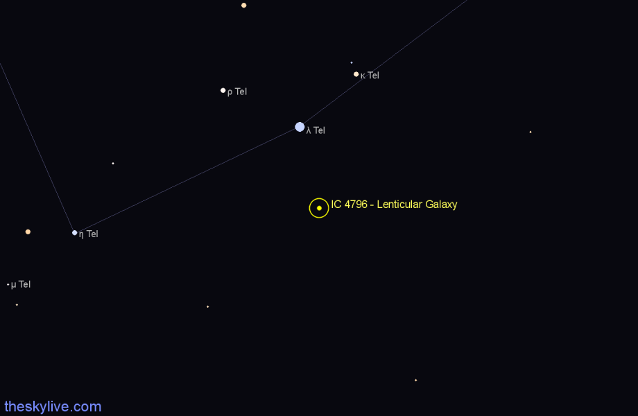 Finder chart IC 4796 - Lenticular Galaxy in Telescopium star