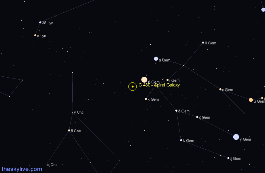 Finder chart IC 480 - Spiral Galaxy in Gemini star