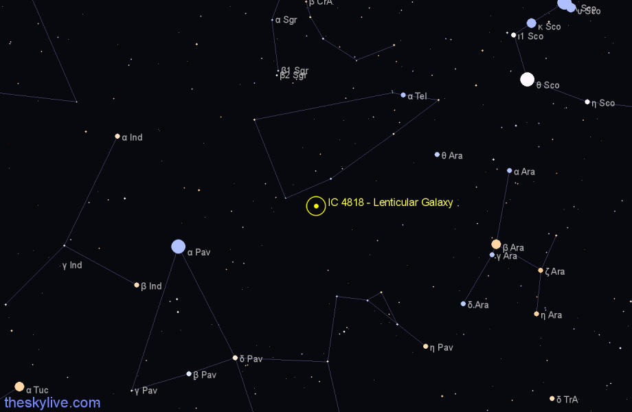 Finder chart IC 4818 - Lenticular Galaxy in Telescopium star