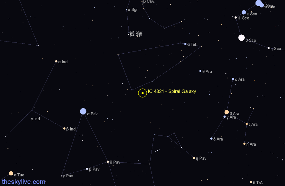 Finder chart IC 4821 - Spiral Galaxy in Telescopium star