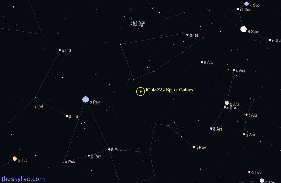 Finder chart IC 4832 - Spiral Galaxy in Telescopium star