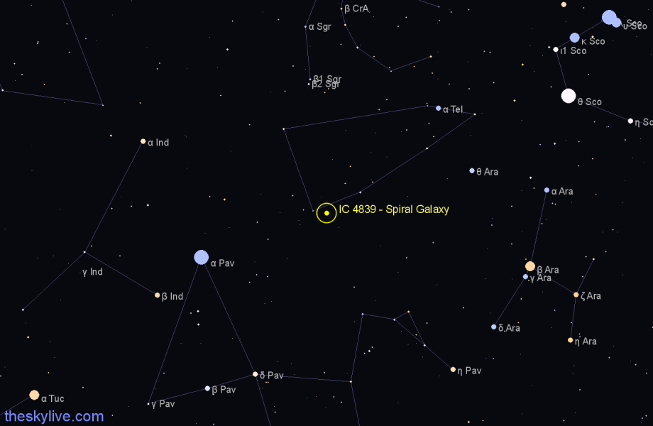 Finder chart IC 4839 - Spiral Galaxy in Telescopium star