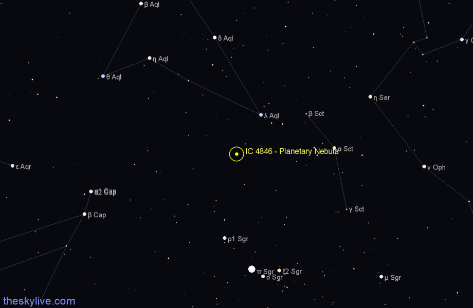 Finder chart IC 4846 - Planetary Nebula in Aquila star
