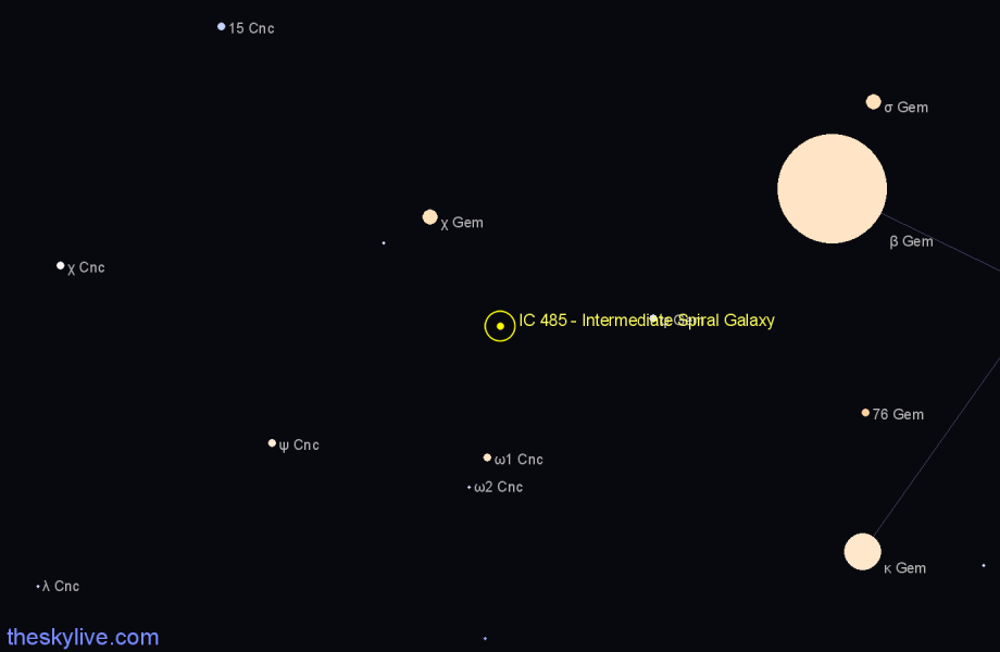 Finder chart IC 485 - Intermediate Spiral Galaxy in Cancer star