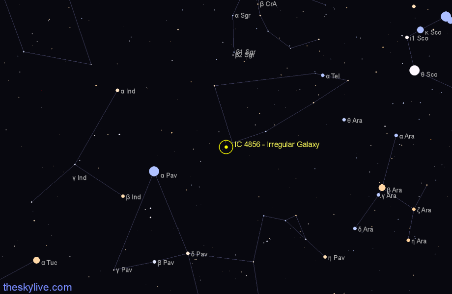 Finder chart IC 4856 - Irregular Galaxy in Telescopium star