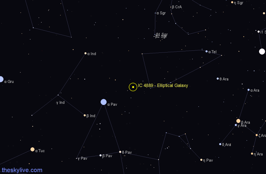 Finder chart IC 4889 - Elliptical Galaxy in Telescopium star