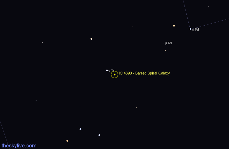 Finder chart IC 4890 - Barred Spiral Galaxy in Telescopium star