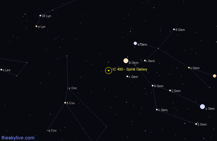 Finder chart IC 490 - Spiral Galaxy in Cancer star