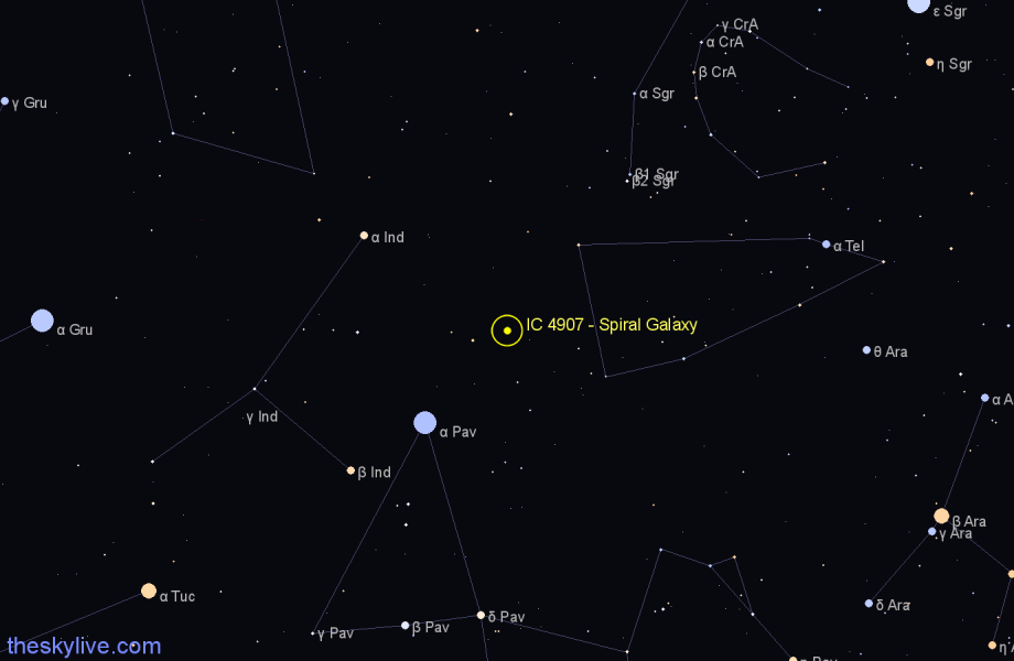 Finder chart IC 4907 - Spiral Galaxy in Telescopium star
