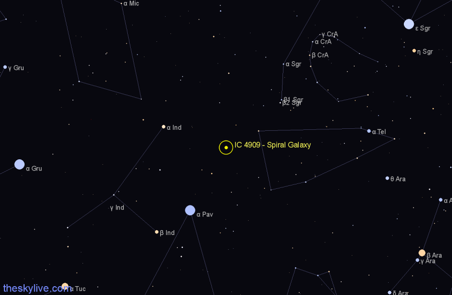 Finder chart IC 4909 - Spiral Galaxy in Telescopium star