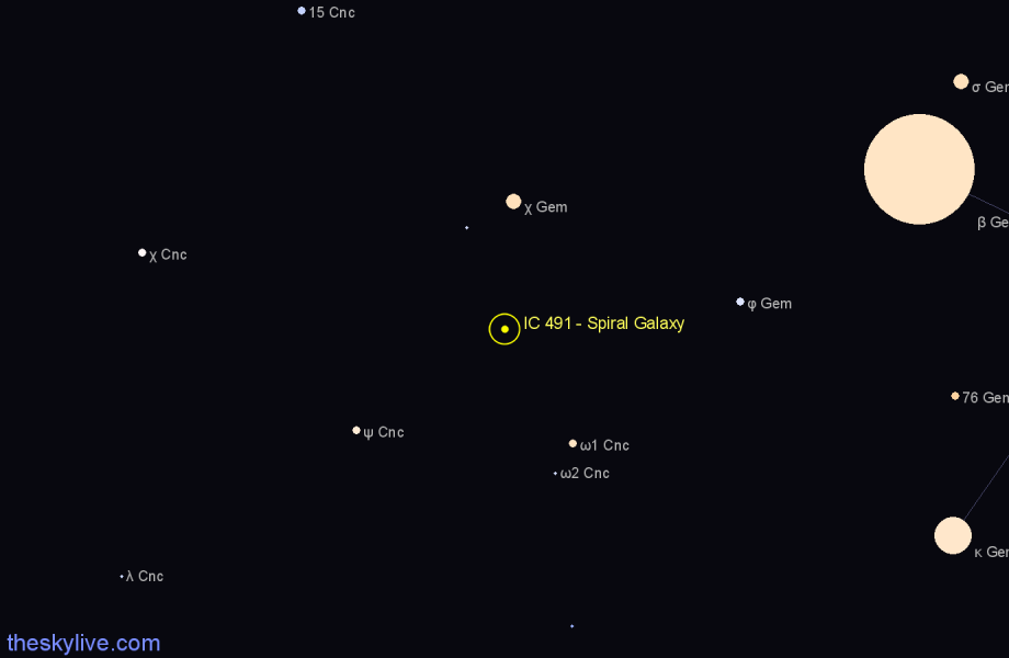 Finder chart IC 491 - Spiral Galaxy in Cancer star