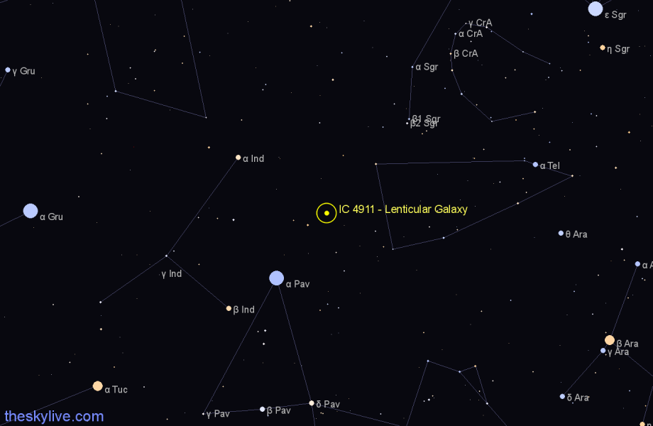 Finder chart IC 4911 - Lenticular Galaxy in Telescopium star