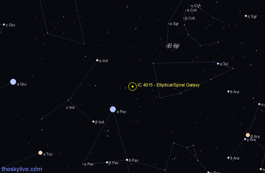 Finder chart IC 4915 - Elliptical/Spiral Galaxy in Telescopium star