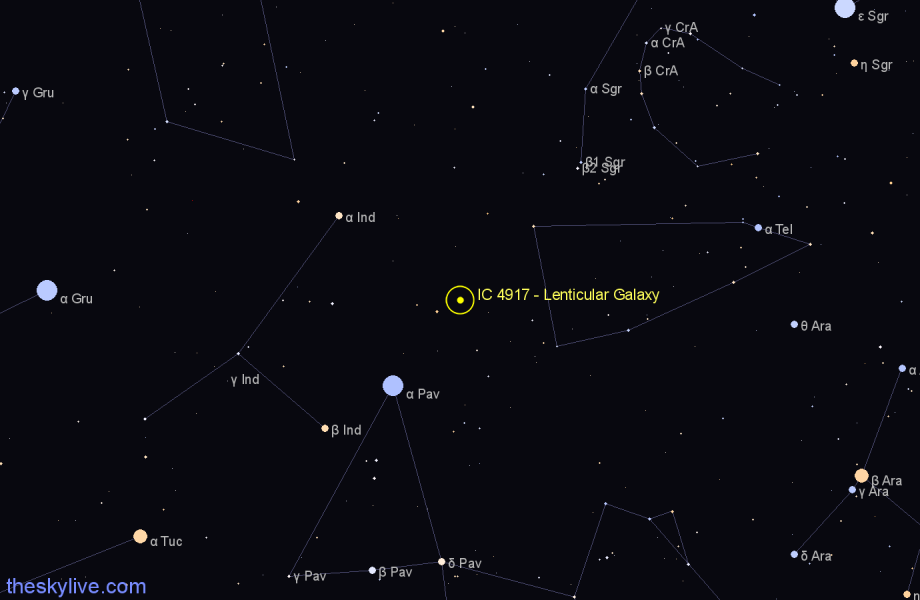 Finder chart IC 4917 - Lenticular Galaxy in Telescopium star