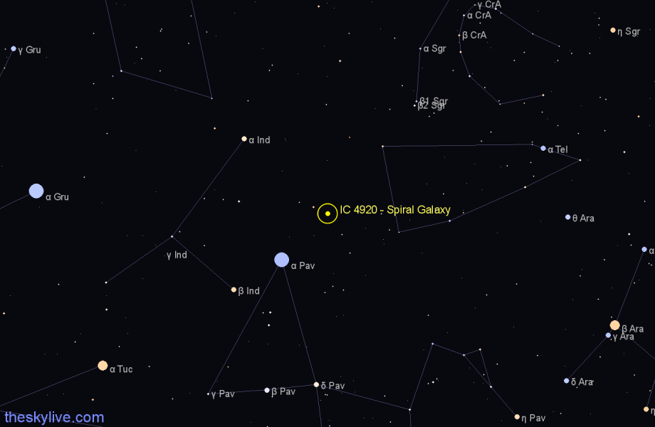Finder chart IC 4920 - Spiral Galaxy in Telescopium star