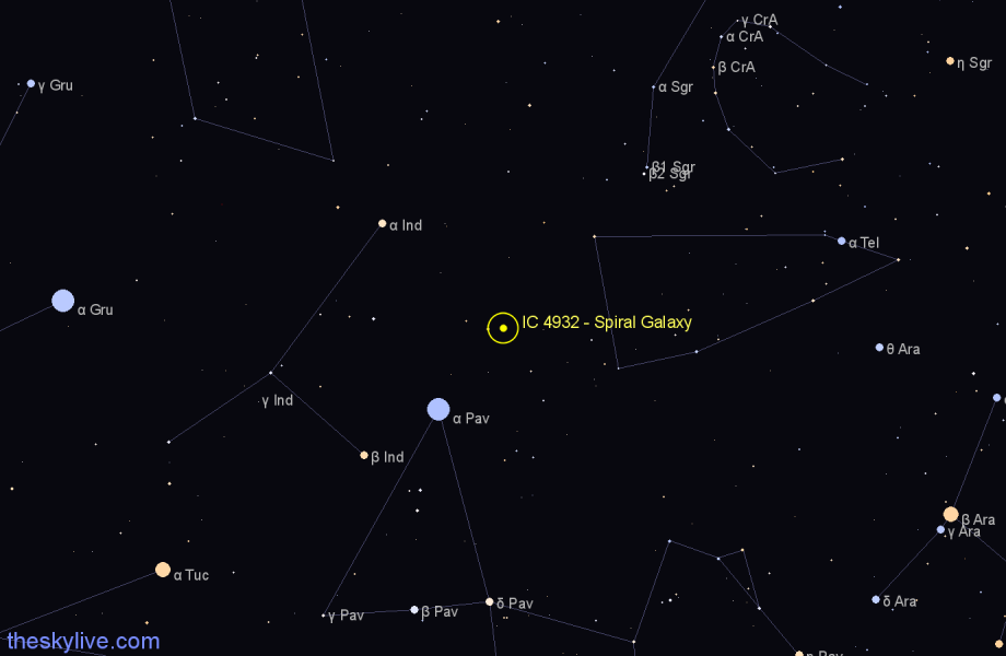 Finder chart IC 4932 - Spiral Galaxy in Telescopium star