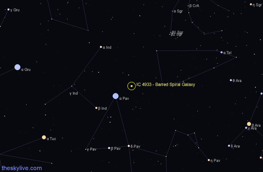 Finder chart IC 4933 - Barred Spiral Galaxy in Telescopium star
