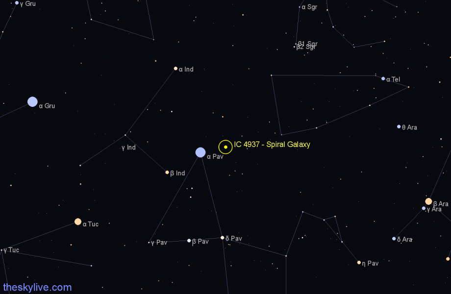 Finder chart IC 4937 - Spiral Galaxy in Telescopium star