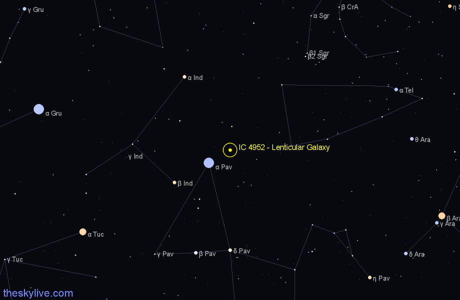 Finder chart IC 4952 - Lenticular Galaxy in Telescopium star