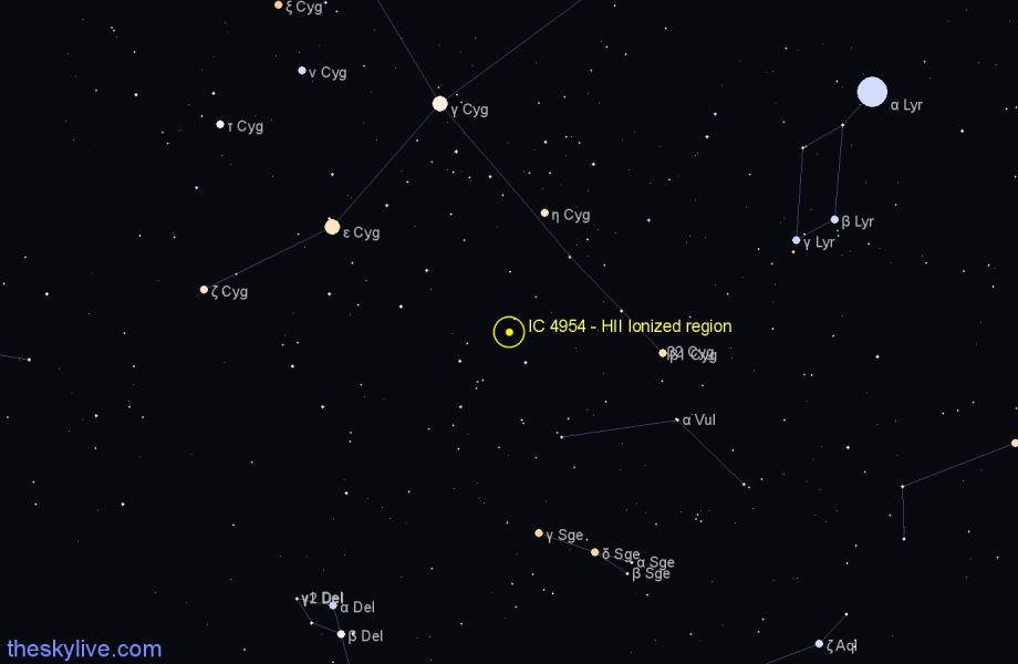 Finder chart IC 4954 - HII Ionized region in Vulpecula star