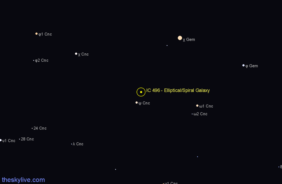 Finder chart IC 496 - Elliptical/Spiral Galaxy in Cancer star