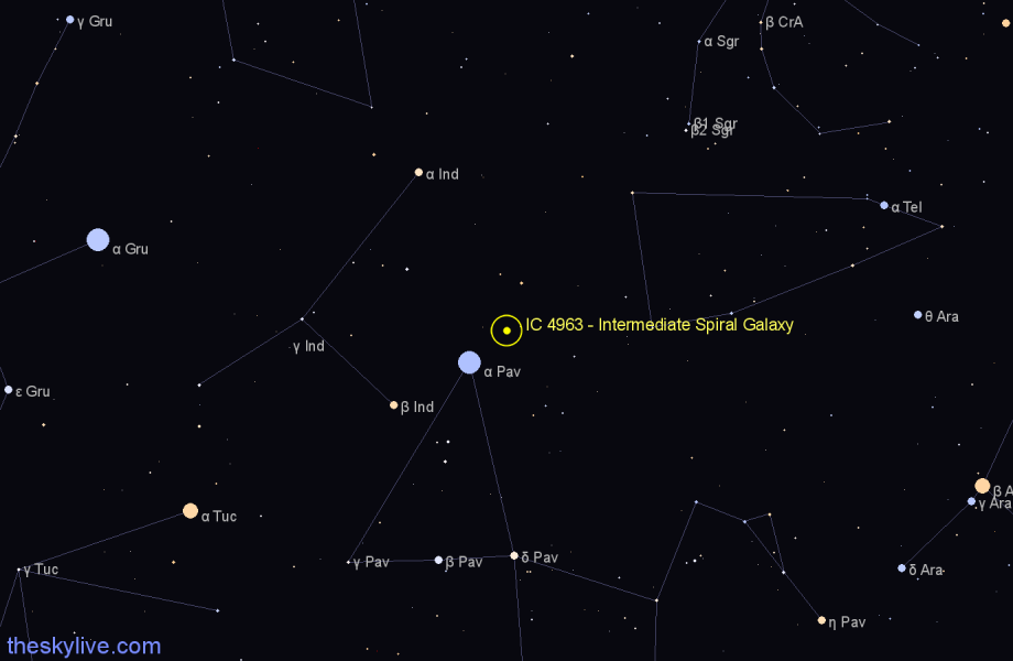 Finder chart IC 4963 - Intermediate Spiral Galaxy in Telescopium star