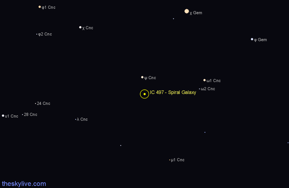 Finder chart IC 497 - Spiral Galaxy in Cancer star