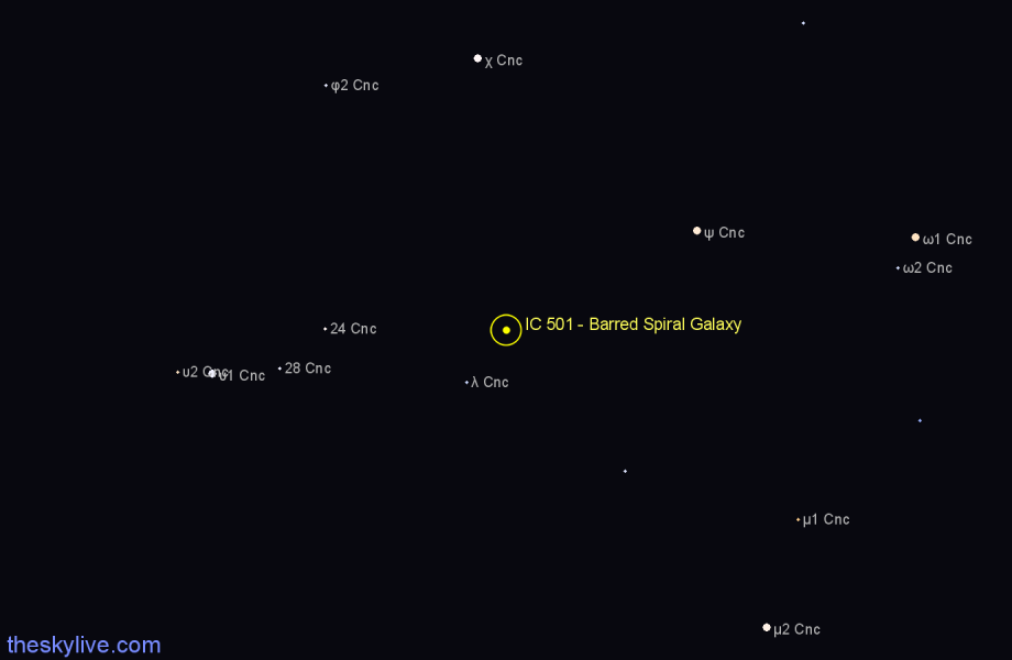 Finder chart IC 501 - Barred Spiral Galaxy in Cancer star