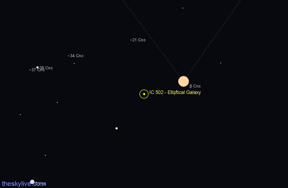 Finder chart IC 502 - Elliptical Galaxy in Cancer star
