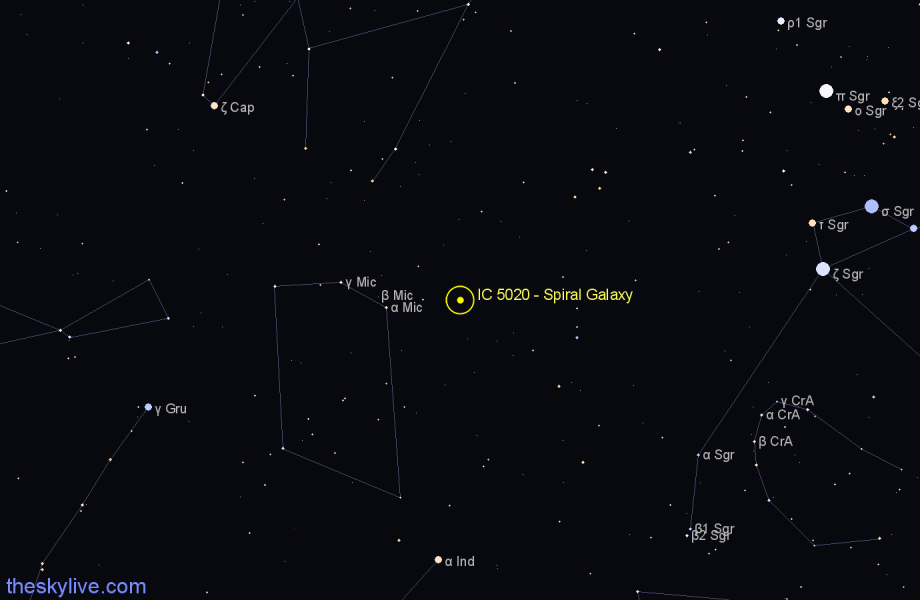 Finder chart IC 5020 - Spiral Galaxy in Microscopium star