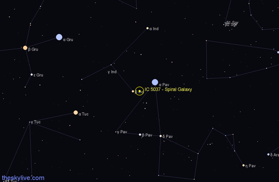 Finder chart IC 5037 - Spiral Galaxy in Indus star