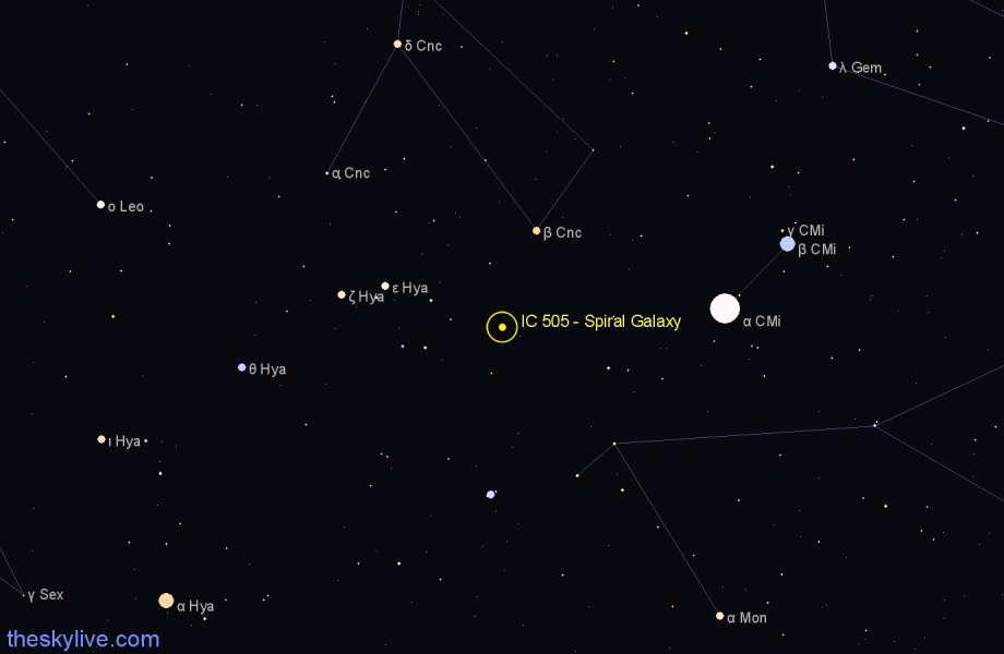 Finder chart IC 505 - Spiral Galaxy in Hydra star