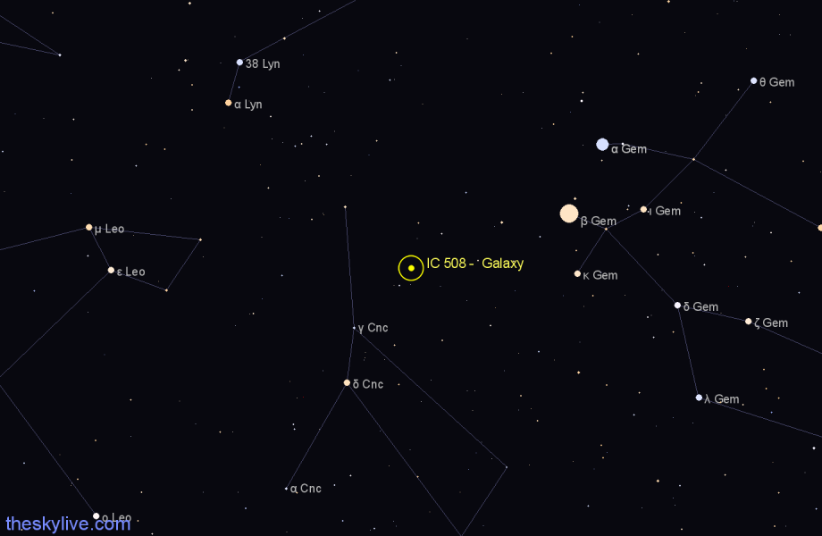 Finder chart IC 508 - Galaxy in Cancer star