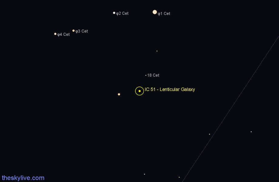 Finder chart IC 51 - Lenticular Galaxy in Cetus star