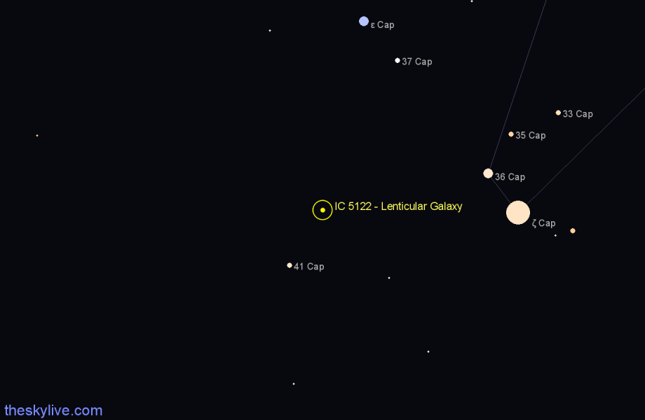Finder chart IC 5122 - Lenticular Galaxy in Capricornus star