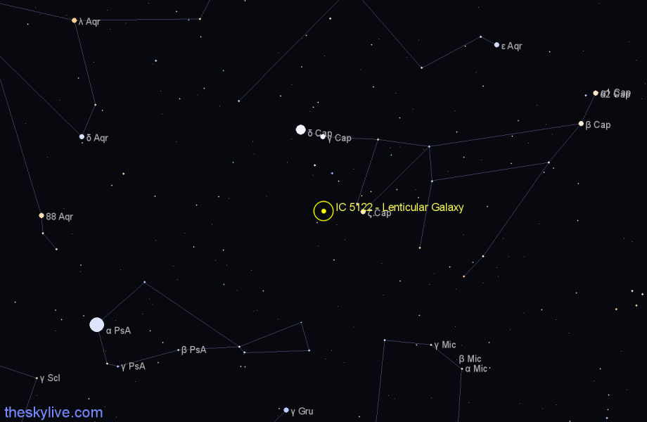 Finder chart IC 5122 - Lenticular Galaxy in Capricornus star