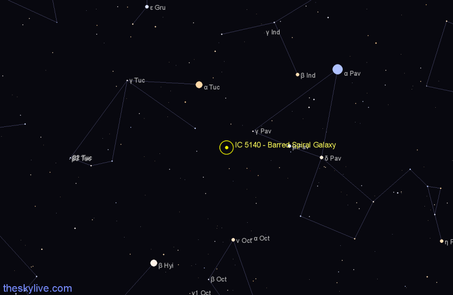 Finder chart IC 5140 - Barred Spiral Galaxy in Indus star